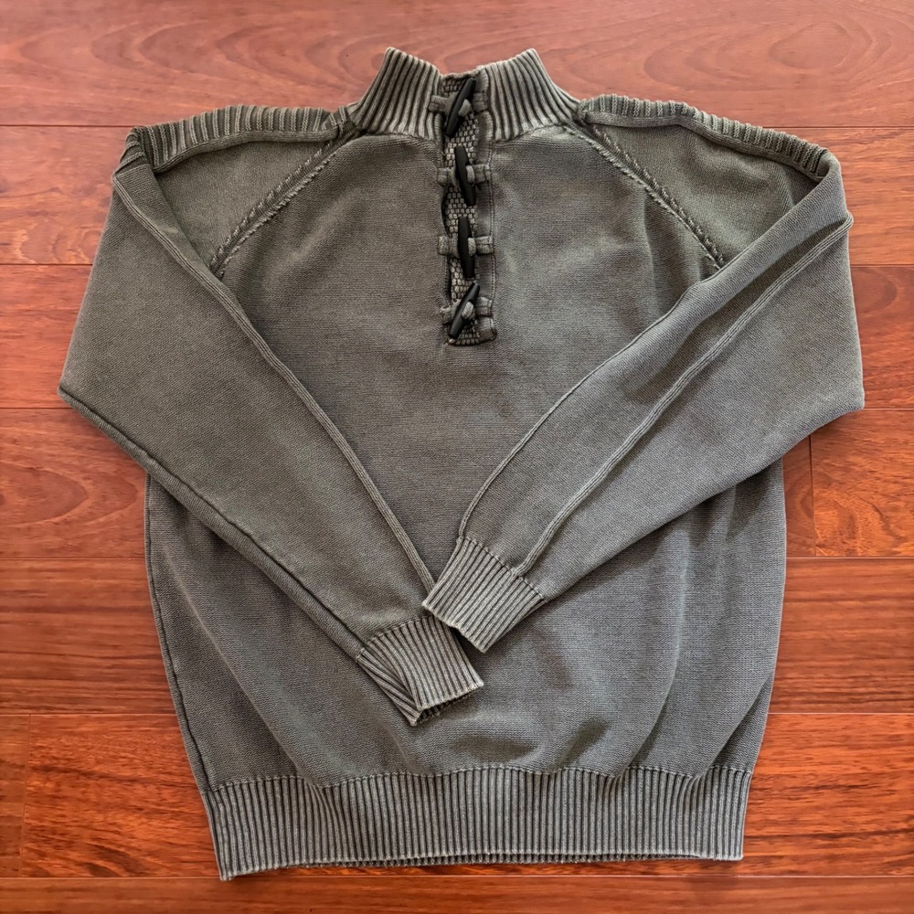 BKE Mens Toggle Mock Neck Sweater XL Olive Green Cotton Knit Pullover